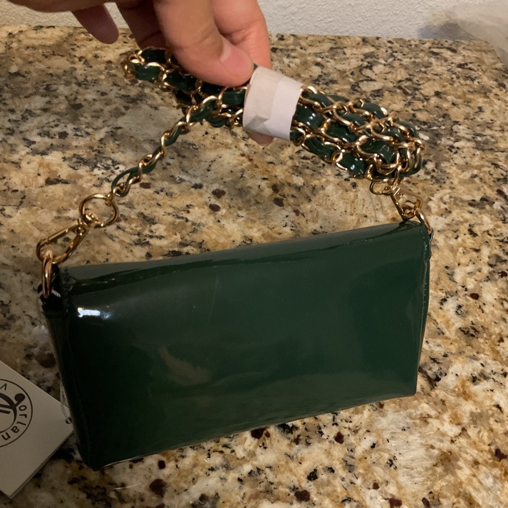 Valentino Orlandi Dark Green Vegan Patent Leather Crossbody Bag NWT - Picture 2 of 4